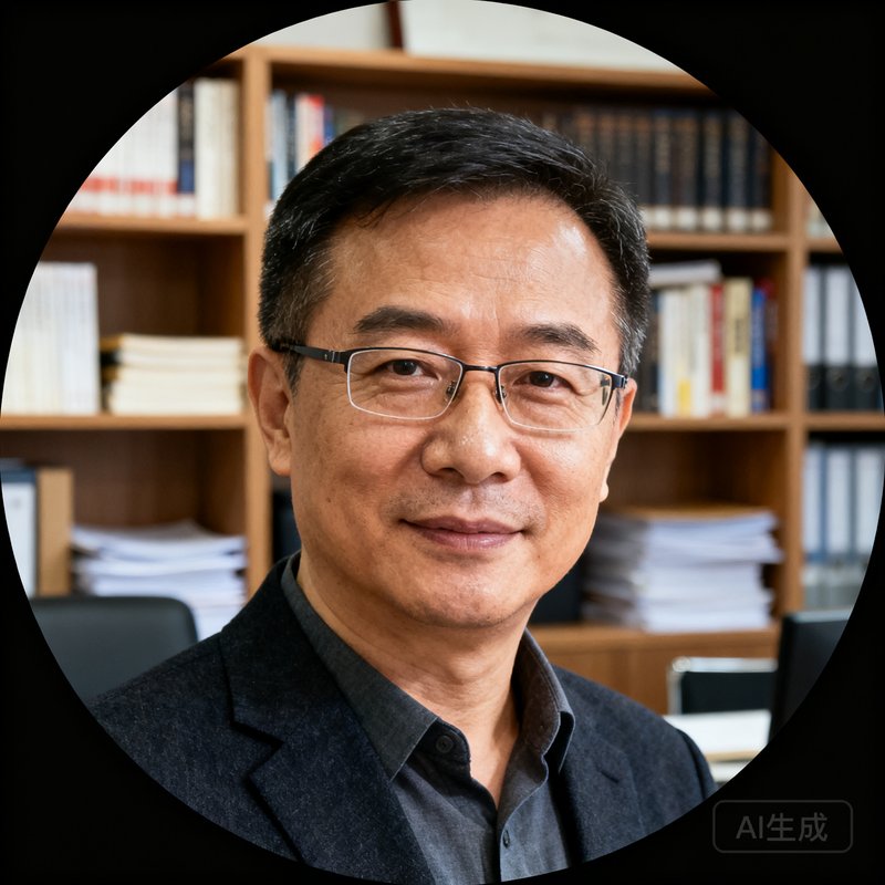 创始人陈志远圆形头像，戴眼镜的中年男性，背景为办公室书架